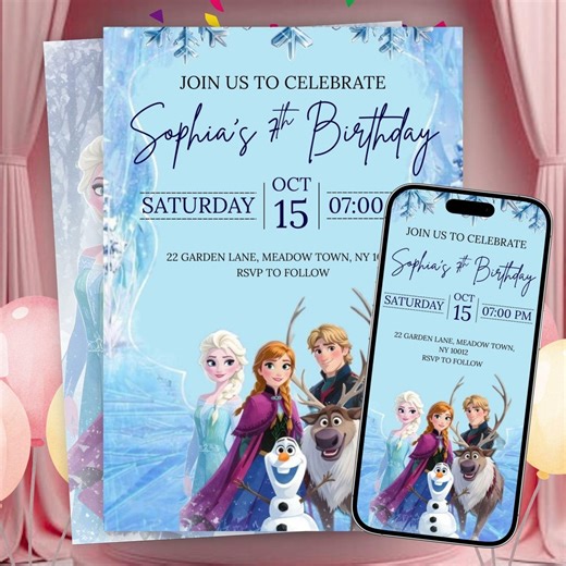 Editable Frozen 4th Birthday Invitation Template, Printable Frozen Elsa Birthday Party Invite, Frozen Any Age Birthday Invitation, Canva Pdf - Etsy