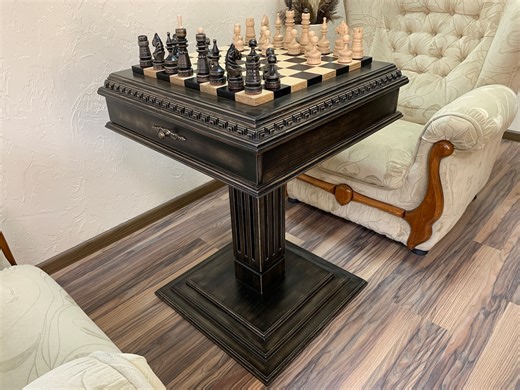 Handmade Ash Wood Chess Table With Storage: Classic Luxe Style - Etsy