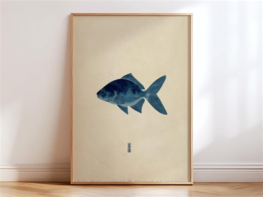 Retro Japanese Fish Poster, Minimalist Fish Illustration, Vintage Inspired Aquatic Wall Art, Simple Graphic Print - Etsy