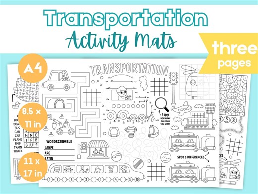 Printable Coloring Transportation Activity Mats for Kids | Vehicle Worksheets Ages 3–7 - Etsy