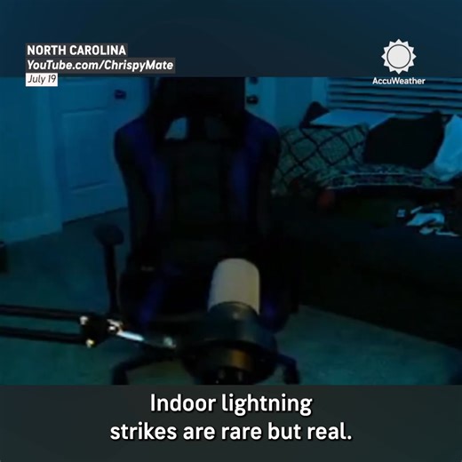 2M views · 14K reactions | A North Carolina gamer was livestreaming when a bolt of lightning struck outside his home and sent an electrical surge straight through his gaming setup. | AccuWeather | Facebook