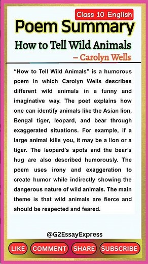 How to Tell Wild Animals poem summary | Class 10 english first flight poem summary #class10english