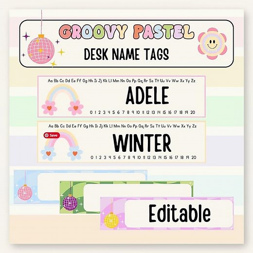 Groovy Pastel Desk Name Tags DIY