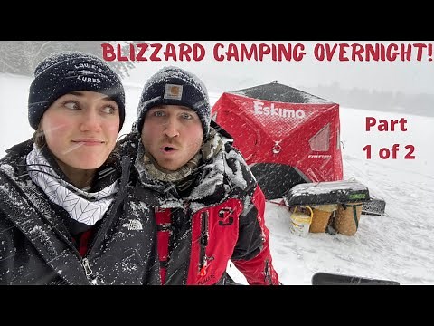 WINTER CAMPING OVERNIGHT on the ICE in a BLIZZARD + Maine ICE Fishing + Mr. Heater Buddy Flex Review