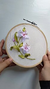 58K views · 3.5K reactions | A new tutorial on how to embroider a stargazer lily using satin ribbon  | Asnimar Embroidery | Facebook