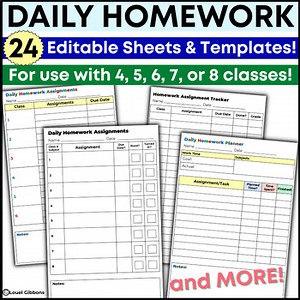 Editable Homework Sheet Tracking Sheets Planner Template Tracker Daily Trackers