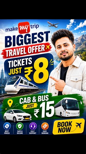 Biggest Travel offer Train Tickets Just ₹8 & Cab/Bus Also ₹15 🤯