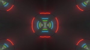 3D colorful neon lights circle tunnels - Free Stock Video