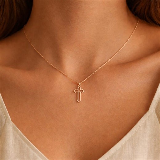 Elegant Cross Necklace Rose Gold for Her, Religious Jewelry - Etsy