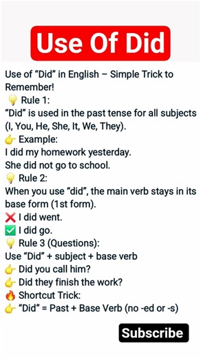 Use of “Did” in English – Simple Trick to Remember! #english #shorts
