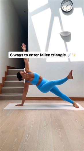 6 fun ways to enter your fallen triangle 🪽✨ All of these variations can be done with the foot on the floor also however if you’re looking for a little extra challenge lifting the leg is sure to get your core fired up ! Wearing @nikewomen Zenvy in the dreamiest blue 🩵 #Nikewomen #Nikezenvy #yogatutorial #nikeyoga #yogachallenge #learnyoga | Emily Mouu