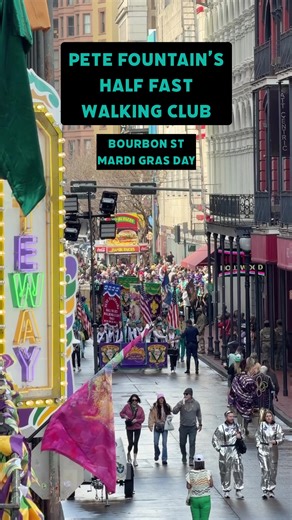 Pete Fountain’s Half Fast Walking Club turns onto Bourbon Street on Mardi Gras. They’re walking from Commander’s Palace to the Monteleone. @WWL Louisiana #mardigras