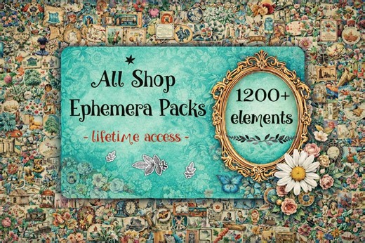 Mega Bundle: 1200+ Printable Ephemera Elements | Full Shop Ephemera Packs | Digital Download - Etsy