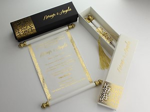 Royal Scroll Wedding Invitation With Box: Hot Foil Embossed, Handmade - Etsy