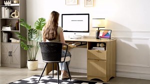 Bestier 55 in. Black Office Desk with Power Outlets, 2-Storage Drawers and Keyboard Tray USTHDCZUS-H106413SUS-BLKBT-M