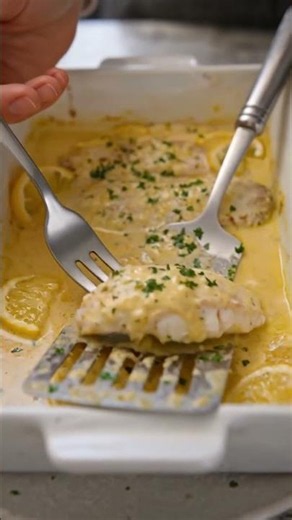 AKED FISH WITH LEMON CREAM SAUCE #fish #fishrecipes