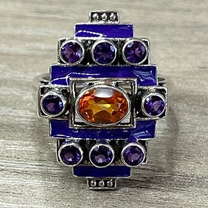 Nicky Butler One of a Kind SS Amethyst Multi Gemstone Enameled Art Deco Ring