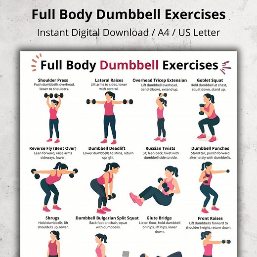 Full Body Dumbbell Workout Chart – Home Dumbbell Exercises, Printable Exercises Poster, Home Fitness Routine, Beginner Dumbbell Exercises - Etsy
