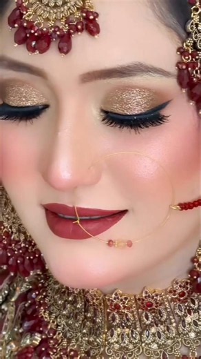 Royal Brida Makeup ✨ Gold Glitter Eyes & Maroon Lips | Pakistani Bride Look