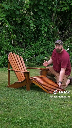 Keeping the adirondack trend going, here’s my original adirondack chair with a hidden pull out legrest! I built this one 3 years ago and borrowed it to film the latest video, it still looks almost as good as new. Plans and templates are available for this one too right next the new chair plans. #Adirondack chair #woodworking #woodworker #woodworkingplans