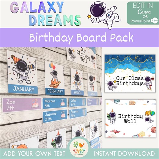 Space Birthday Board | Galaxy Dreams Classroom Decor (canva, Powerpoint, PDF Download ) - Etsy