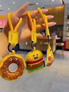 Cute Leather Food Keychain Charm – Pizza, Donut & Burger Designs