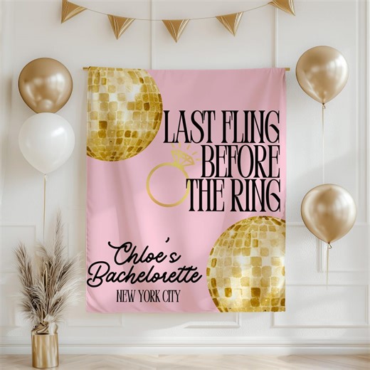 Last Fling Before the Ring Glitter Gold Bachelorette Banner Gold Bridal Shower Decor Sparkly Bach Party Backdrop - Etsy