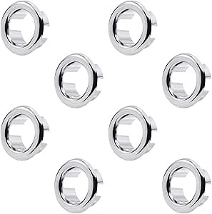Sink Basin Overflow Ring, YuCool 8 Pack Chrome Sink Overflow Ring,Round Sink Hollow Cap Insert in Hole
