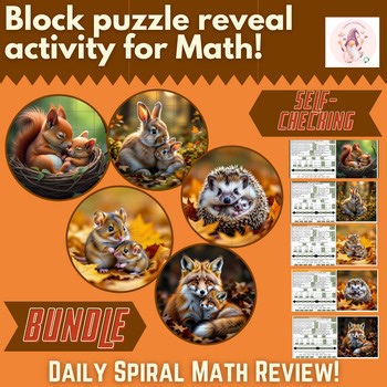NO PREP Digital Block Puzzle Reveal -  Autumn Math Spiral Review - Week 5