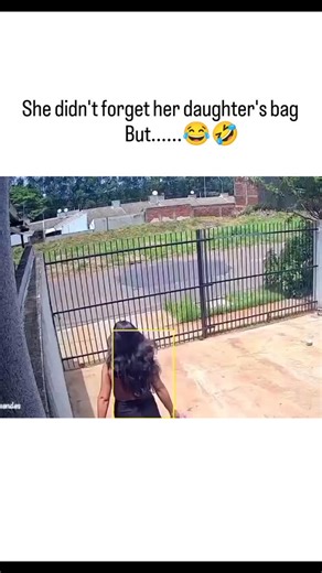 stranger world on Instagram: "The post features a humorous 46-second security camera clip of a mother in a black dress accidentally locking her school-uniformed daughter outside their gated yard after ensuring she has her pink backpack, before rushing back to open it, captioned "She didn't forget her daughter's school bag, but….. ". This relatable parenting mishap resonates widely, amassing over 25,000 likes and 1.9 million views in under 24 hours, with replies empathizing about maternal overloa