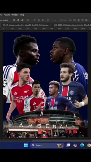 How i made an matchday graphic for Psg vs Arsenal using Photoshop #footballtiktok #footballgraphics #footballgraphic #gfx #ucl #psg #arsenal