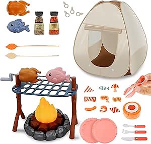 Kids Camping Set for Indoor Outdoor, Interesting Pop Up Style Kids Play Tent Set, Easy To Clean Compact Outdoor Camp Toy Set With Lights for 3 4 5 6 Year Old Boys Girls Birthday Christmas (39 Pcs Set)