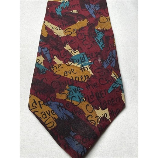 Save the Children Silk Necktie Burgundy Multi Color Text Print Neck Tie - Etsy