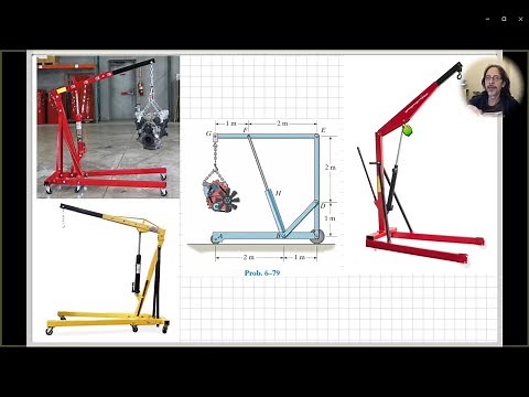 Engine hoist analysis. Solution to engineering mechanics frames and machines problem. Hibbeler 6-79