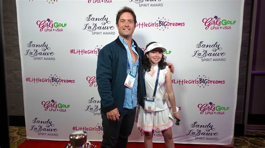 I got to interview Tommy Head, the CEO and Founder of the @Childhood Cancer Society and @kimbrehm937 during the @LPGA*USGA Girls Golf event during the @PGA Show, and my heart feels very full. He shared an amazing story about how @Angel Yin helped make a little girl's big dream come true by giving her an @Adventure Ted all-expenses-paid theme park trip to @Walt Disney World & @Universal Orlando Resort theme parks. Hearing about kindness like that reminds me that golf can be about so much more tha