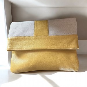 MODUS RIO Yellow Leather & Refined Linen Shoulder Bag /Oversized Clutch Neutral