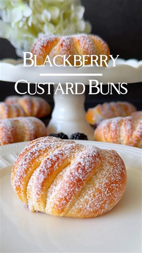 Blackberry Custard Buns Recipe 🫐🤍 (in the Caption) #blackberry #custard #buns