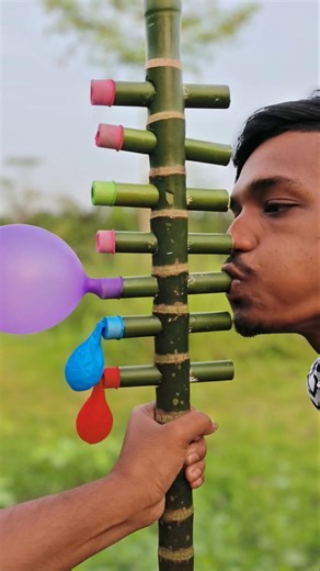 Genius 7-Layer Bamboo Craft: How to Blow Multiple Balloons at Once!#diy #art#