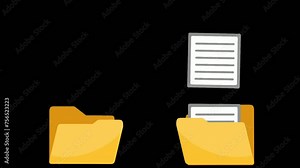 file sharing animation, computer folder icon with copying and pasting files,