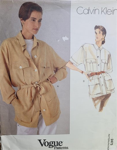 Vintage Vogue 2473 Sewing Pattern – Calvin Klein Safari Jacket, 1990, Sizes 12-14-16 PRE-CUT COMPLETE - Etsy UK