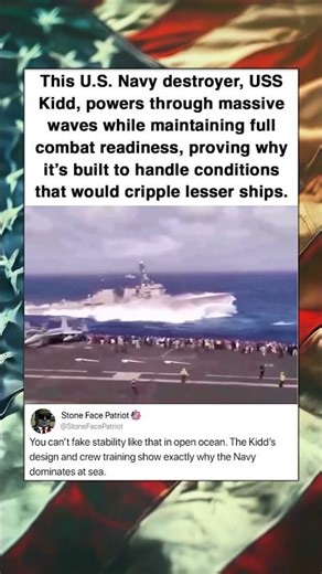 This U.S. Navy destroyer, USS Kidd, powers through massive waves while maintaining full combat