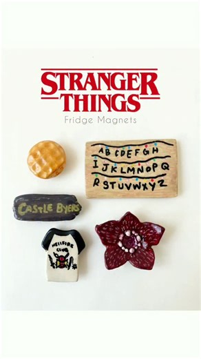 Clay N Pastels on Instagram: "Straight from the Upside Down 🖤⚡ Stranger Things inspired fridge magnets are finally here! A super cute set of 5 handmade clay magnets, made with lots of tiny details and love ✋🎨 Perfect for your fridge, metal boards, or gifting a fellow Hawkins fan 🛸✨ 🧲 Set of 5 magnets 🎒 Also taking orders for Stranger Things inspired clay pins & keychains 💬 Comment “Stranger Things” to know the price 📩 DM to order (limited pieces only!) Friends don’t lie… and neither do th