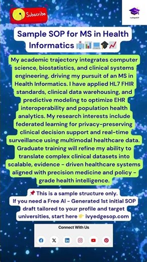 Sample SOP for MS in Health Informatics 🏥📊💻🎓📈 #HealthInformatics #SOPTips #GradSchool