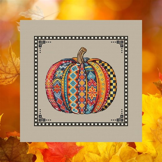 Pumpkin Cross Stitch Pattern Folk Autumn Halloween Embroidery Modern Needlework Chart Digital Download - Etsy