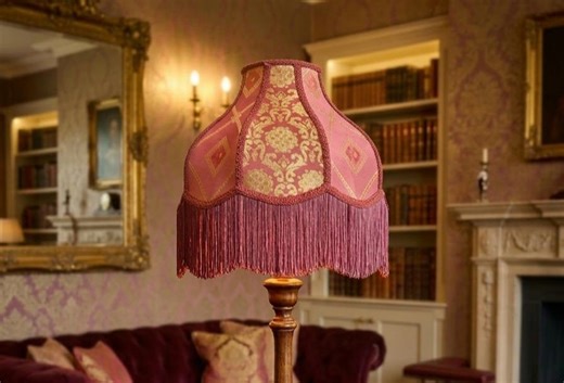 Victorian Lampshade – Handmade Pink Fringe Table Lamp Shade, Vintage Floral Fabric, Luxury Home Decor Lighting - Etsy