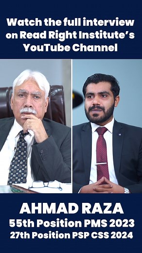 Ahmad Raza 27th Position CSS 2024 , 55th Position PMS 2023 📺 Watch the full panel mock video now on Read Right Institute YouTube Channel. #CSS2024 #ReadRightInstitute #PanelMock #InterviewPreparation #CivilService | Read Right Institute