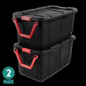 Sterilite Extra Large Storage Bin, 40 Gallon Wheeled Plastic Storage Container with Handle, Black, Pack of 2, Industrial