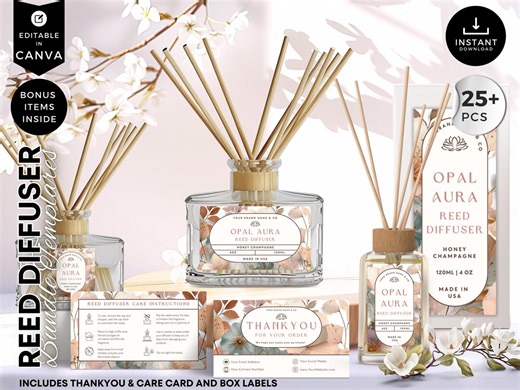 Editable Reed Diffuser Template, DIY Canva Product Labels, Room Fragrance Sticker, Oil Diffuser Care Card, Canva DIY Design, Floral, CBV6 - Etsy