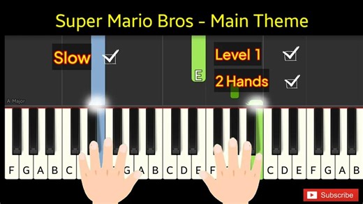 Super Mario Bros | Main Theme | piano tutorial easy level 1 - slow two hands_084
