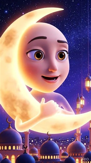 #aivideo ramzan special A Pixar-style 3D animated crescent moon character representing Ramzan,